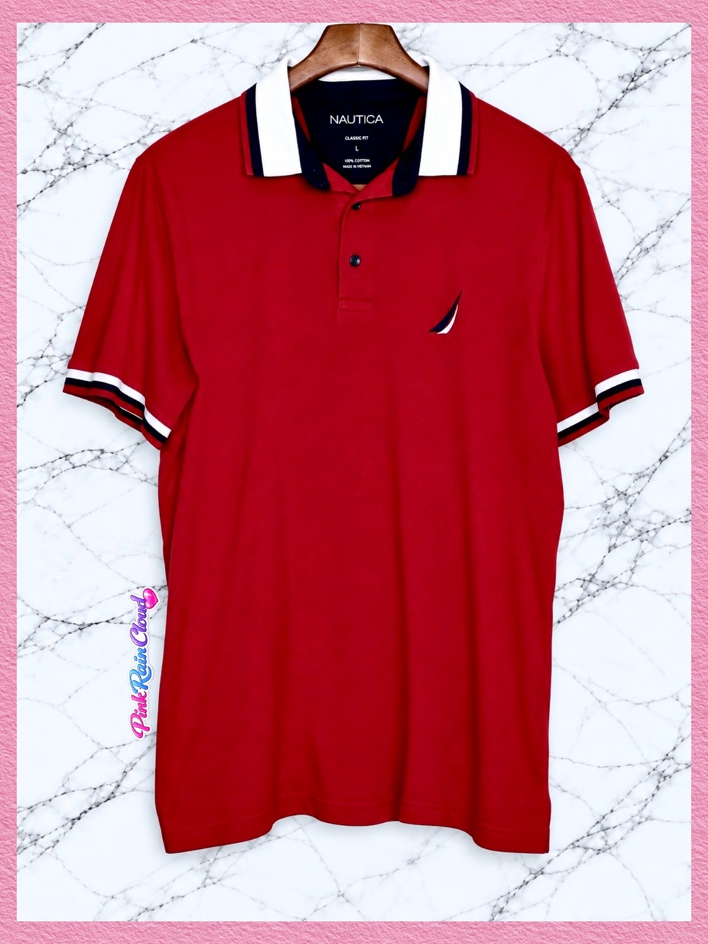 Nautica Men’s Red Classic Fit Cotton Polo Short Sleeve Shirt Size Large